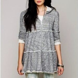 Free People Tiered Trapeze Zip-Up Sweatshirt Hoodie Womens XS Heather Gray Boho